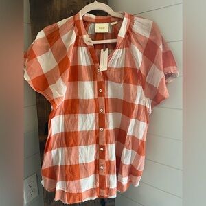 Mauve Red and White Plaid Button Down Shirt